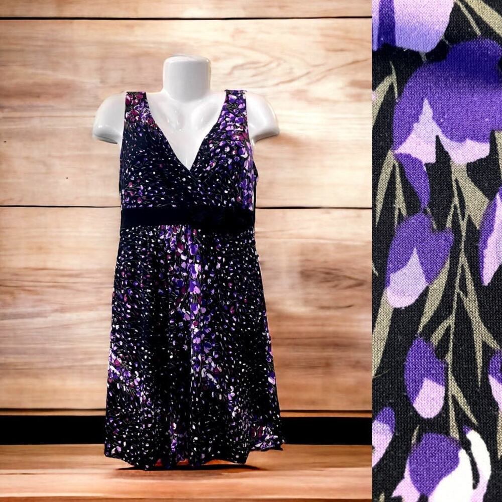 Apt. 9 Women's Black/Purple Floral Print Sleeveless Shift Dress | Size PM